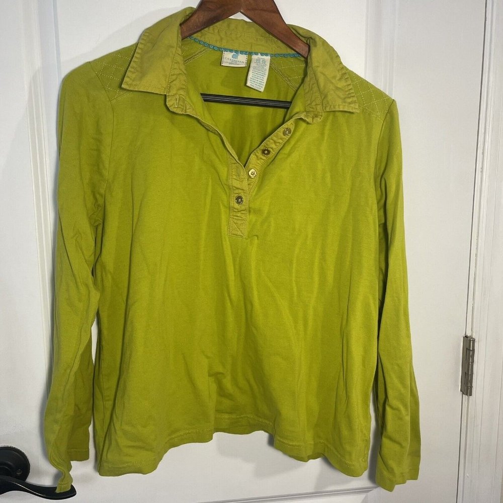 Caribbean Joe Shirt Women Sz PXLPetite Button-Up Green Long Sleeve